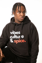 Load image into Gallery viewer, Vibes, Culture, &amp; Spice Unisex Hoodie (White Lettering)
