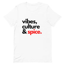 Load image into Gallery viewer, Vibes, Culture &amp; Spice Unisex Tee (White)
